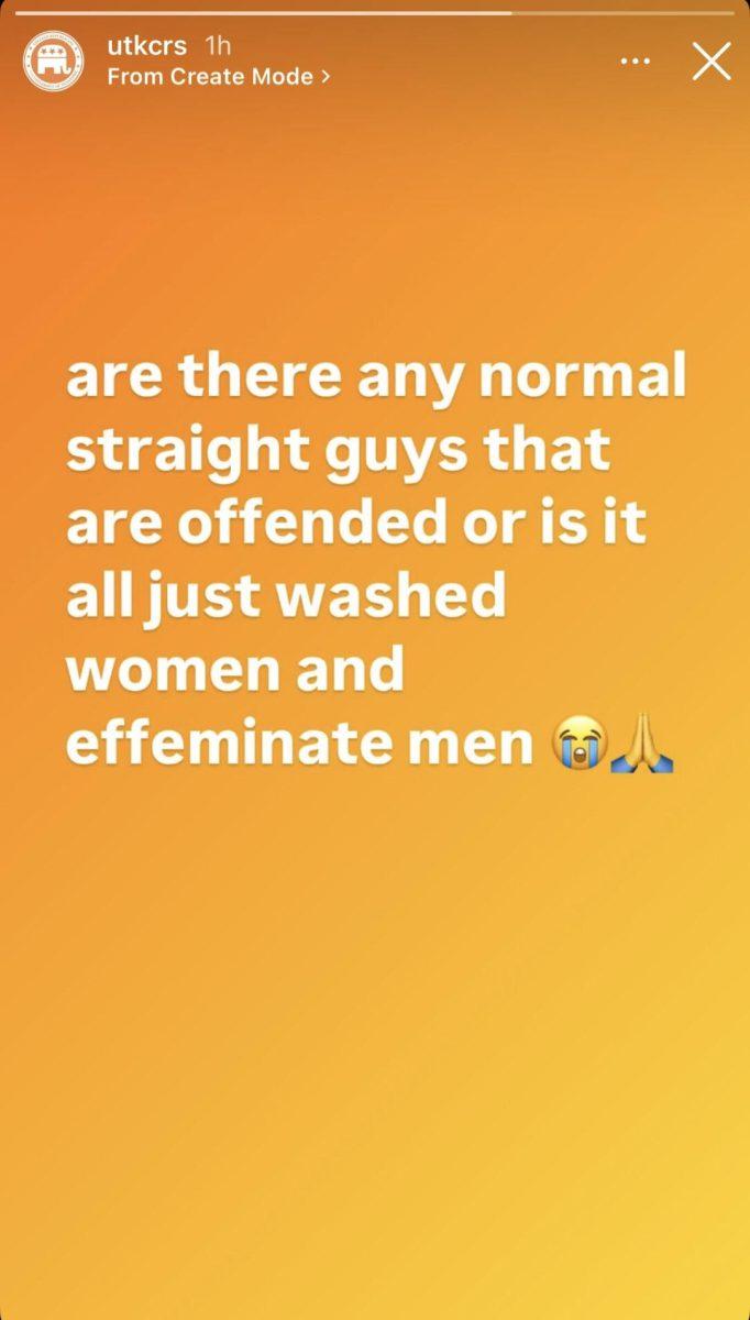 A screenshot of the College Republican's responding to backlash on their Instagram story for their previous posts. 