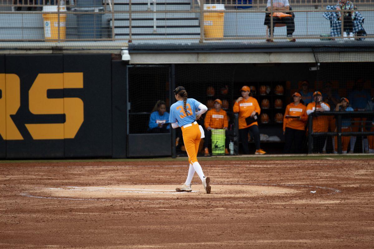 Erin Nuwer (33) winds up to pitch against Lipscomb at Sherri Parker Lee Stadium. Saturday, Sept. 28, 2024