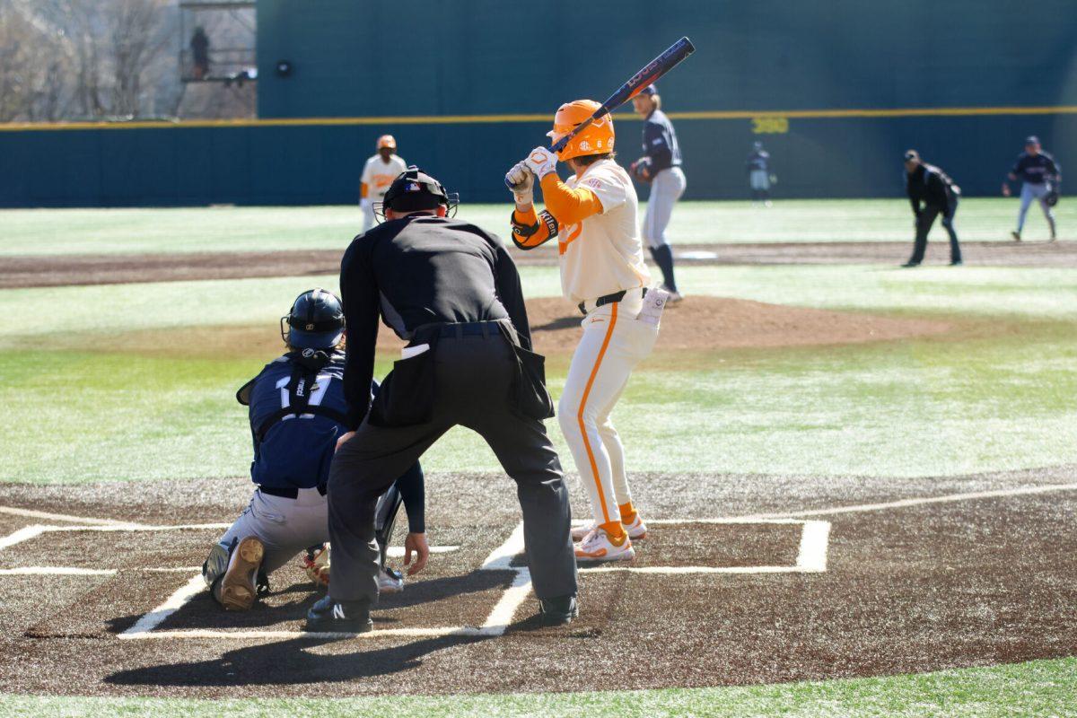 Gavin Kilen (6) up to bat in game against Samford at Lindsey Nelson Stadium. Sunday, Feb. 23, 2025.