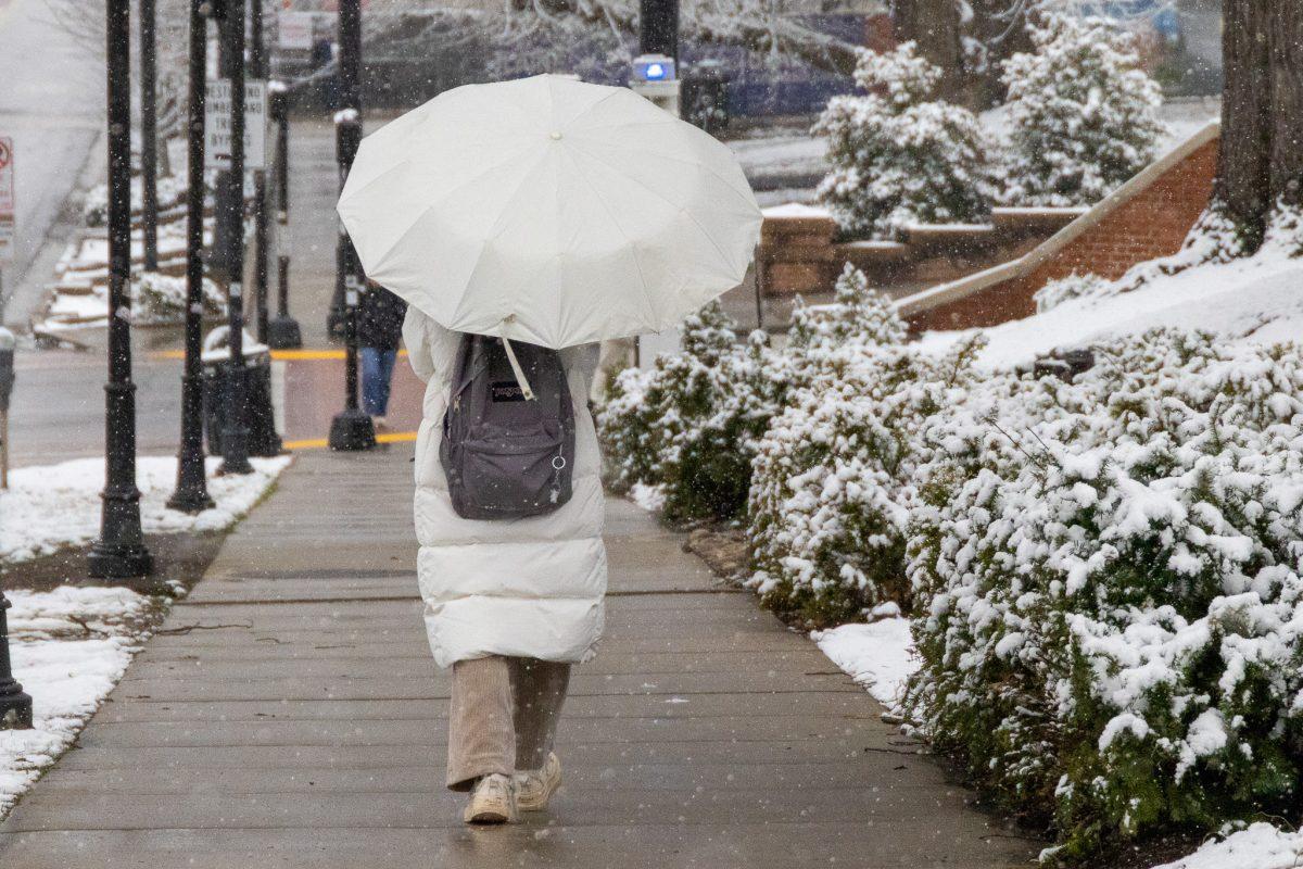A student walks to class on a snow day. Wednesday, Feb. 19, 2025. 