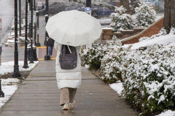 A student walks to class on a snow day. Wednesday, Feb. 19, 2025. 