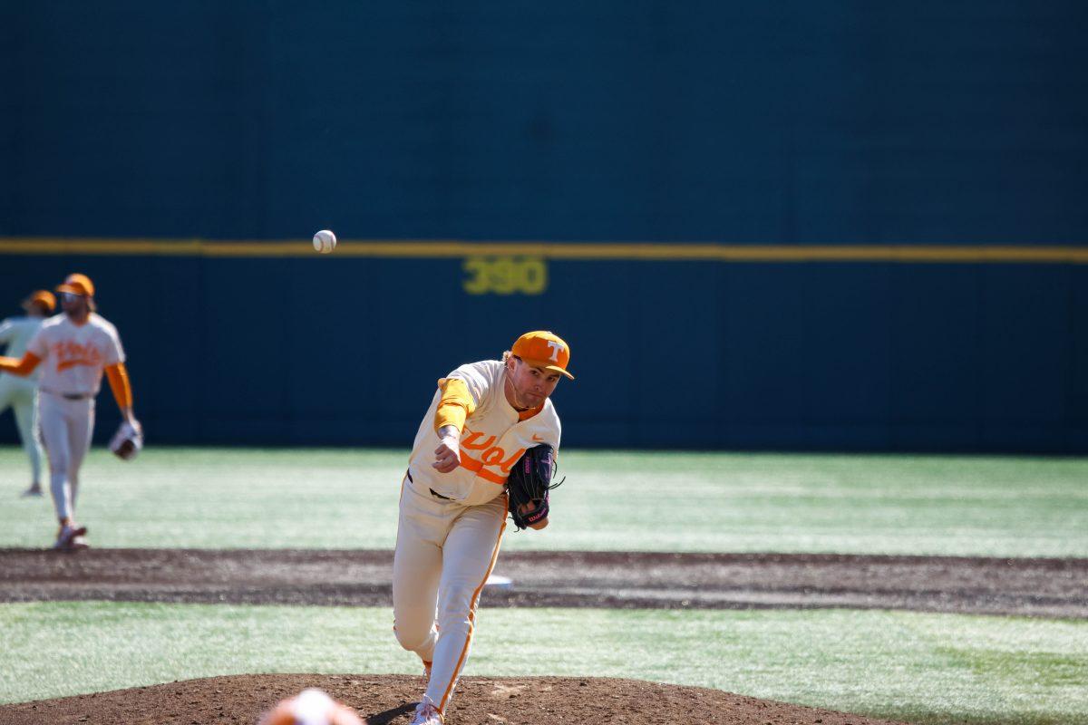 Austin Breedlove (18) pitching in game against Samford at Lindsey Nelson Stadium. Sunday, Feb. 23, 2025.