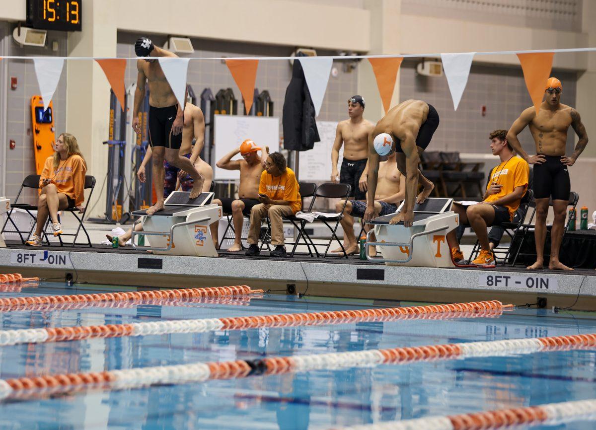 Jordan Crooks prepares to race against the University of Kentucky at Allan Jones Aquatic Center. Tuesday, Nov. 19, 2024.