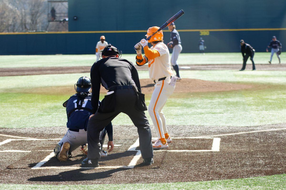 Gavin Kilen (6) up to bat in game against Samford at Lindsey Nelson Stadium. Sunday, Feb. 23, 2025.