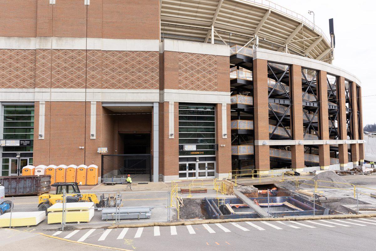 Construction on Phillip Fulmer Way, outside of Neyland Stadium. Monday, Feb. 10, 2025.