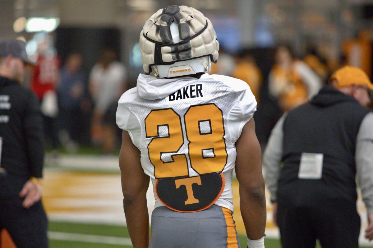 Running back Justin Baker (28) at Tennessee football spring practice. Wednesday, March 12, 2025.