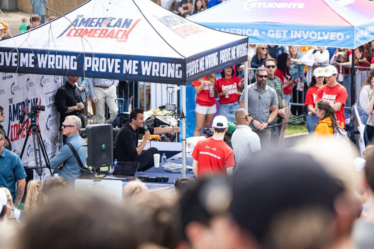 Students attend Charlie Kirk’s “American Comeback Tour” on HSS Lawn. Thursday, March 13, 2025.