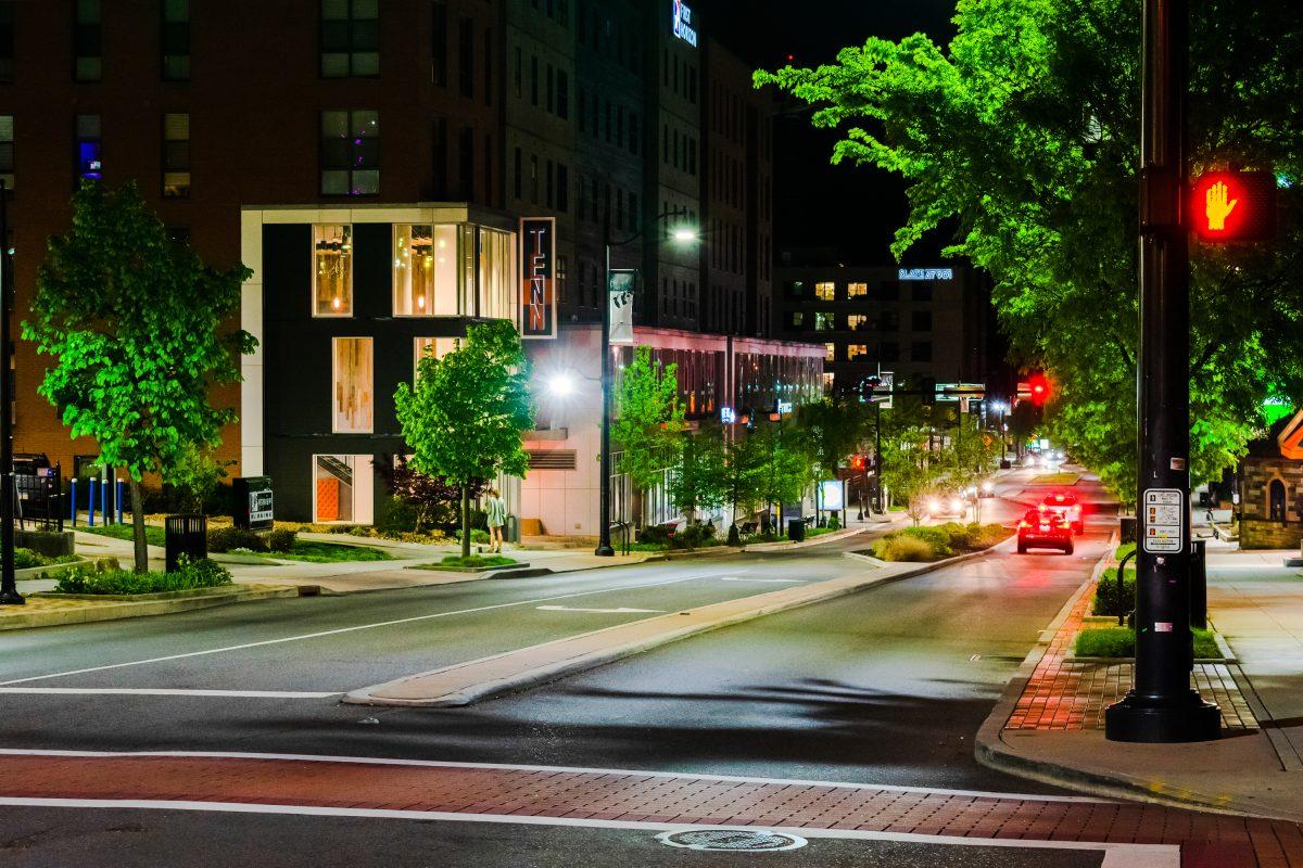 A view of the 'Strip', Cumberland Ave, at night on Sunday Apr 17, 2022.