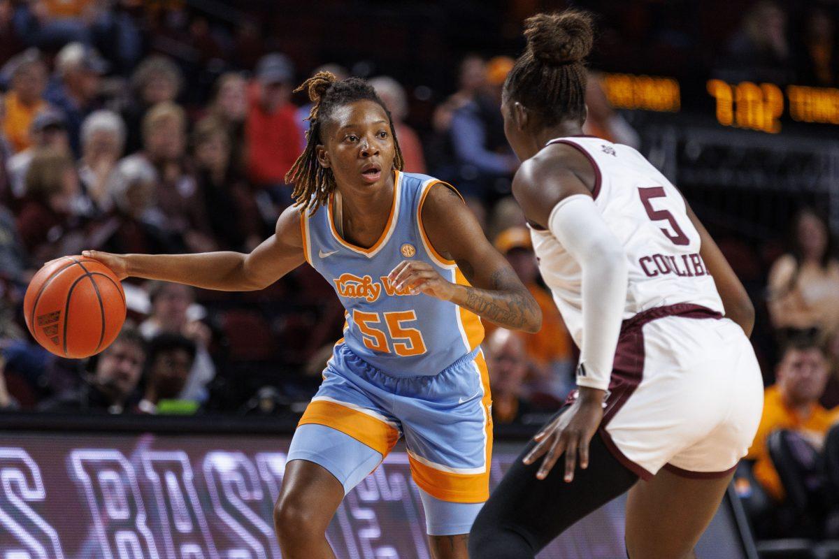 COLLEGE STATION, TX - January 02, 2025 - Guard Talaysia Cooper #55 of the Tennessee Lady Volunteers during the game between the Texas A&amp;M Aggies and the Tennessee Lady Volunteers at Reed Arena in College Station, TX.