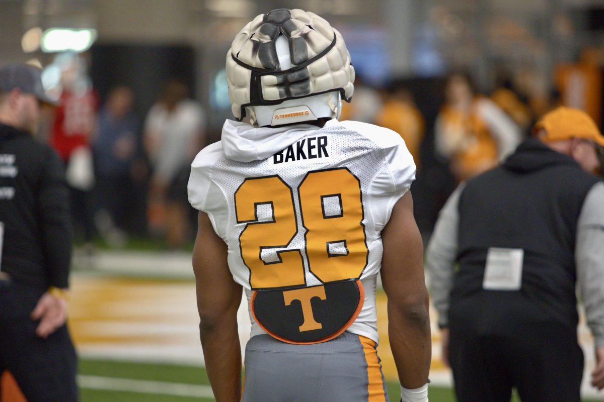 Running back Justin Baker (28) at Tennessee football spring practice. Wednesday, March 12, 2025.