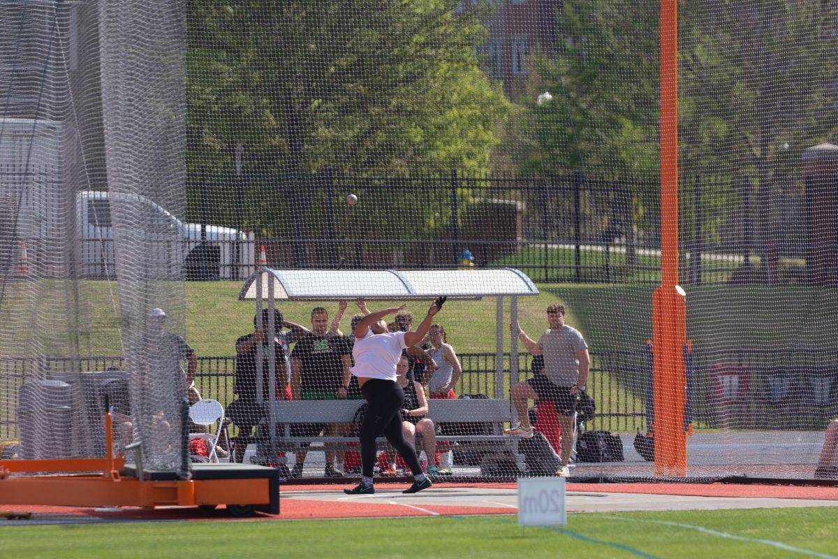 Donna Douglas throws the hammer during the Tennessee Invite at Tom Black Track At LaPorte Stadium. Friday, April 4, 2025.