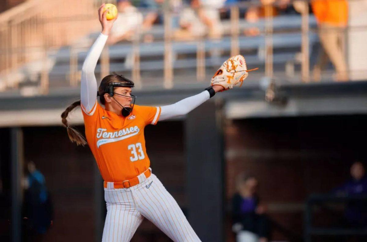 KNOXVILLE, TN - April 01, 2025 - Pitcher Erin Nuwer #33 of the Tennessee Lady Volunteers during the game between the Western Carolina Catamounts and the Tennessee Lady Volunteers at Sherri Parker Lee Stadium in Knoxville, TN. 