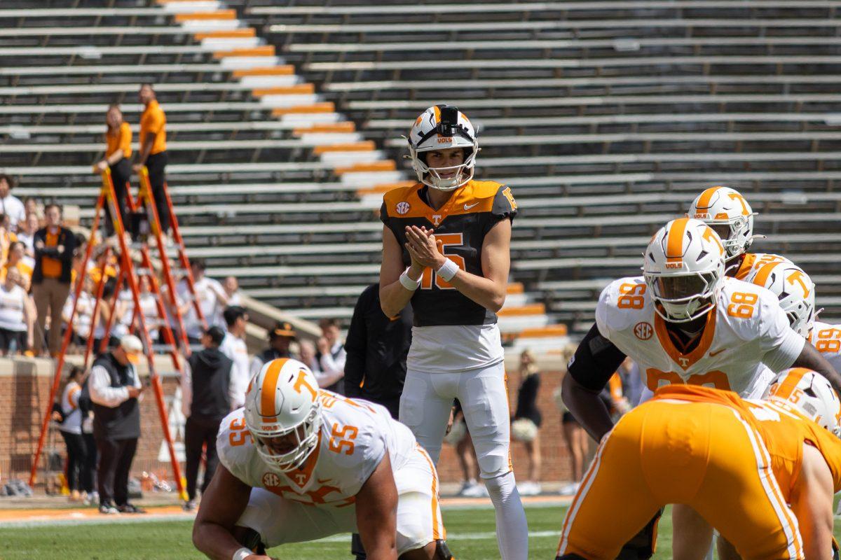 George MacIntrye (15) during the Orange and White Game at Leyland Stadium. Saturday, April 12, 2025.