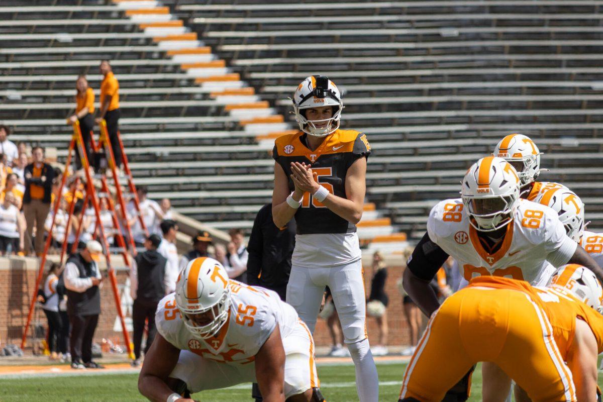 George MacIntrye (15) during the Orange and White Game at Leyland Stadium. Saturday, April 12, 2025.