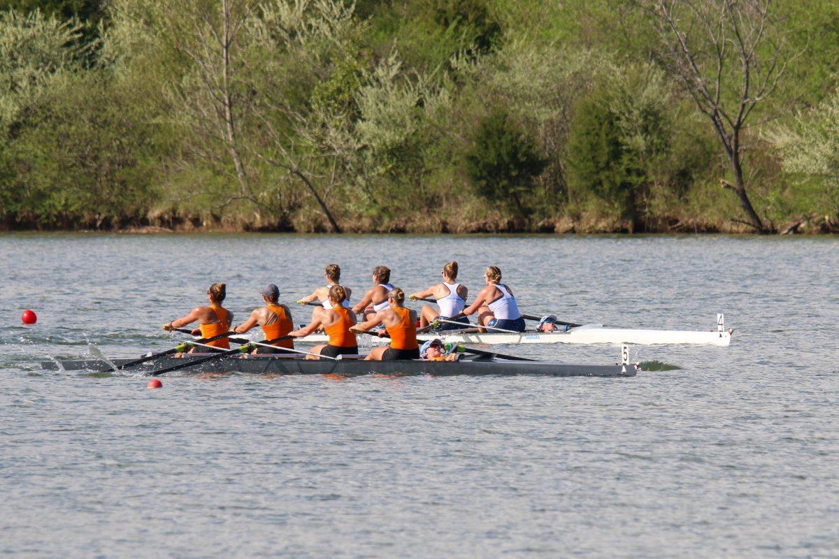 Tennessee's 1V4 pulls just inches ahead of North Carolina during Rocky Top Invite at Melton Hill Lake. Friday, April 4, 2025.