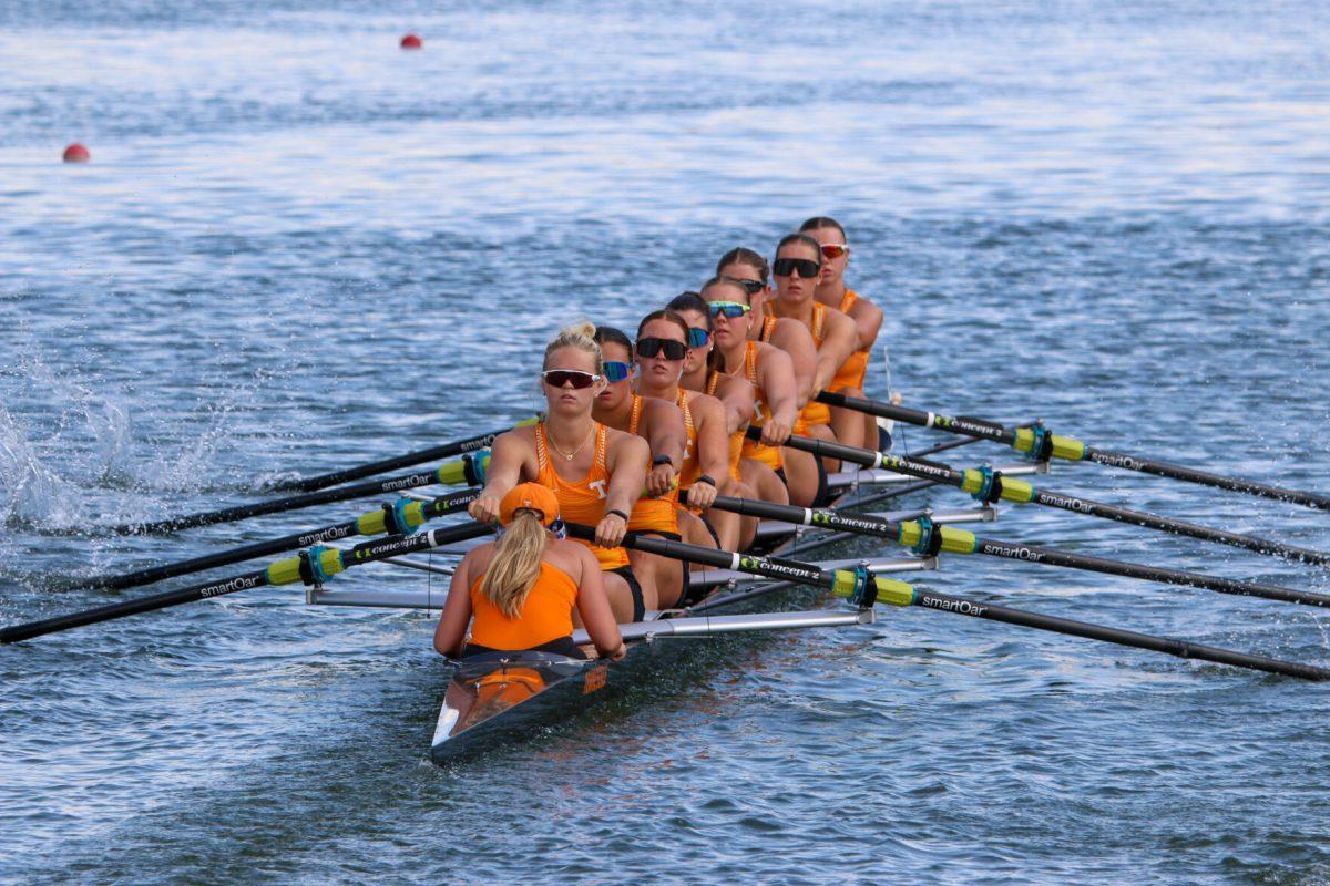 Tennessee's 3V8 heading into the race with a strong start during Rocky Top Invite at Melton Hill Lake. Friday, April 4, 2025.