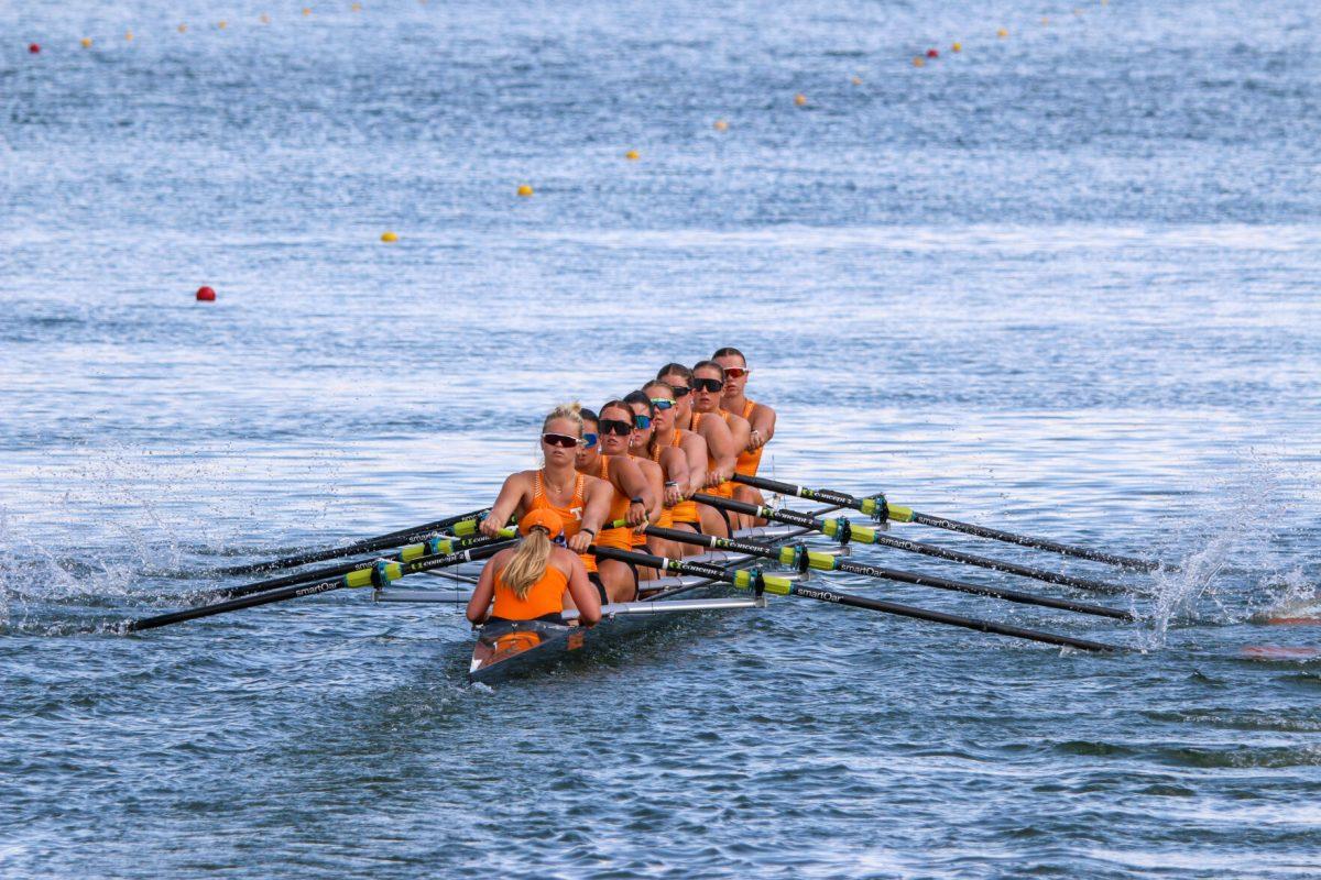 Tennessee's 3V8 heading into the race with a strong start during Rocky Top Invite at Melton Hill Lake. Friday, April 4, 2025.