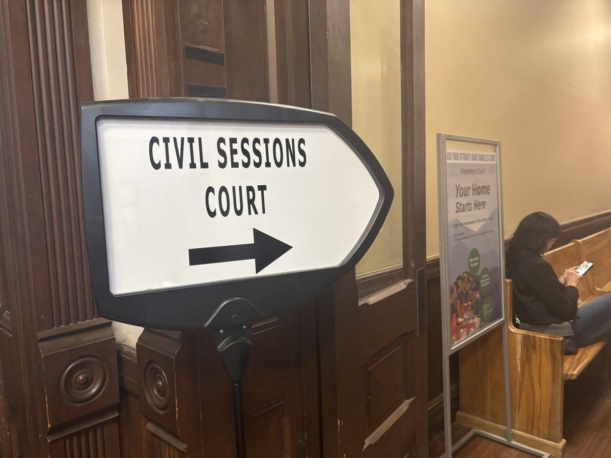 The one sign in a back room of the Old Knox County Courthouse, directing people to the civil sessions courtroom. March 30, 2025.