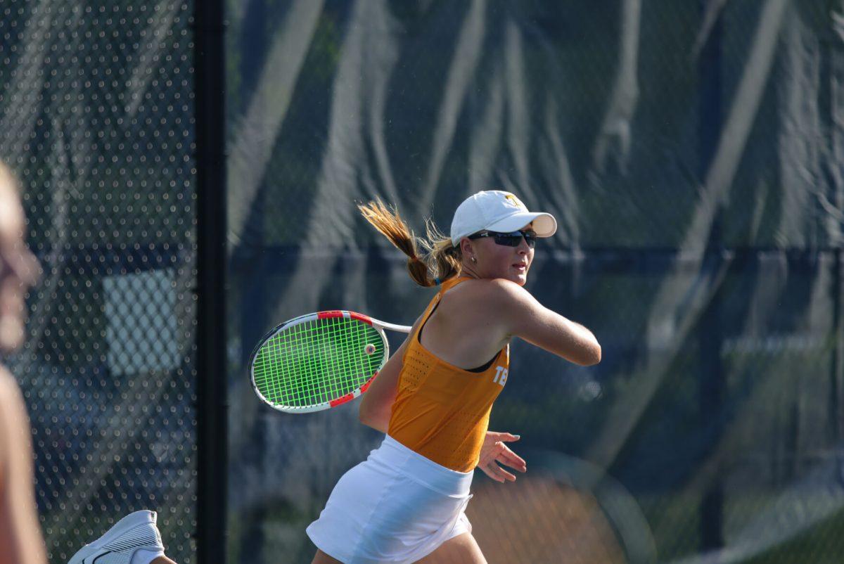 Saray Yli-Piipari hits a forehand against Virginia at UVA Tennis Complex. Friday, May 9, 2025.