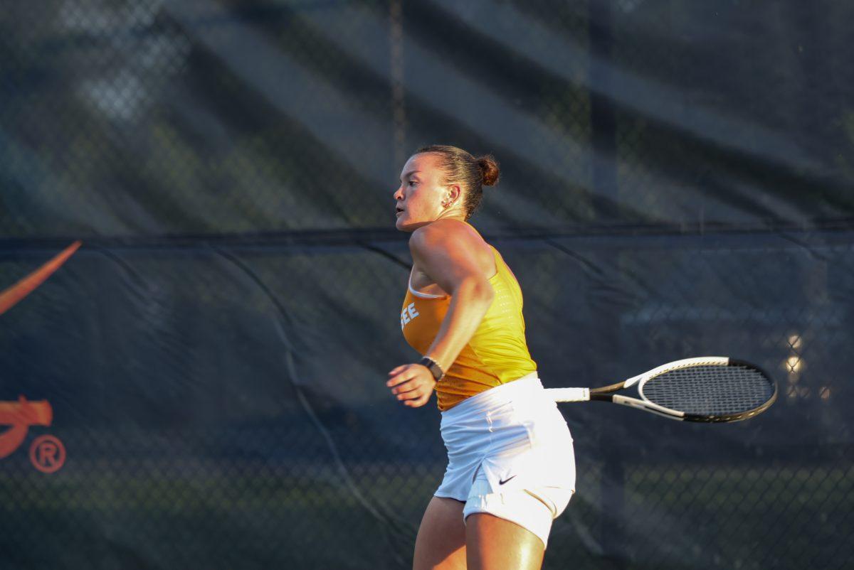 Francesca Mattioli hits a forehand against Virginia at UVA Tennis Complex. Friday, May 9, 2025.