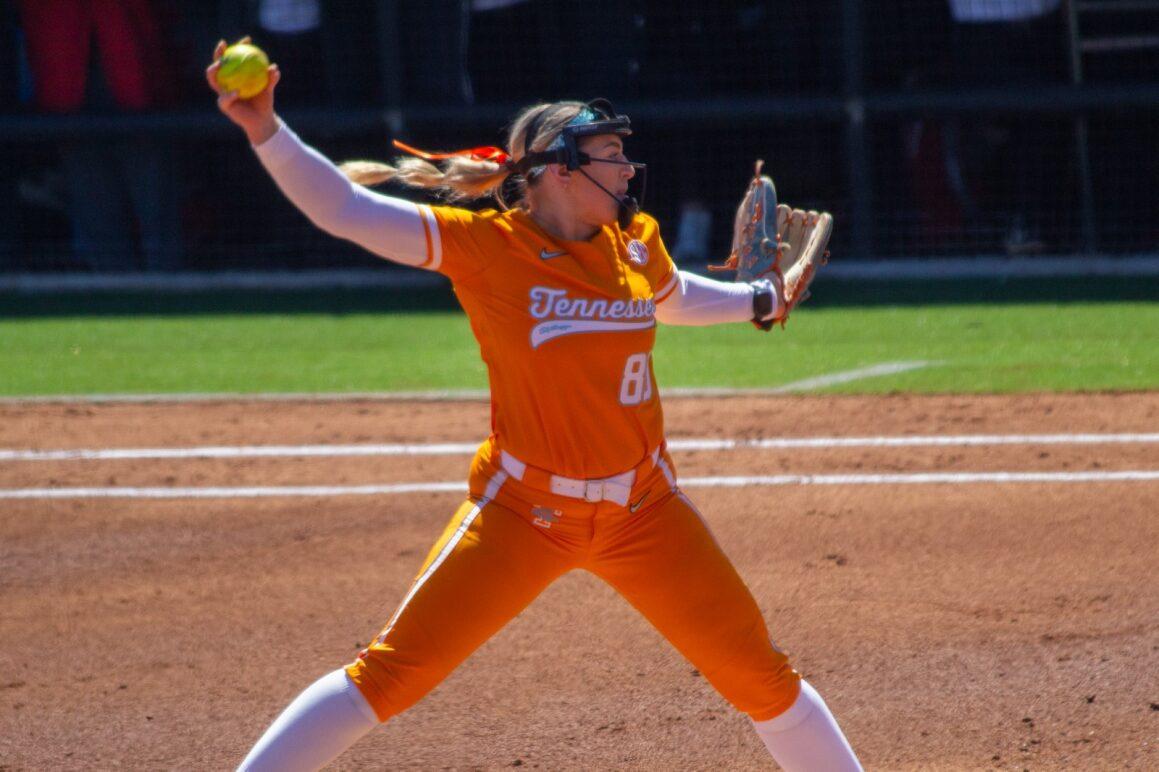 Charli Orsini (80) pitches during a game against Georgia at Sherri Parker Lee Stadium. Saturday, April 6, 2024.