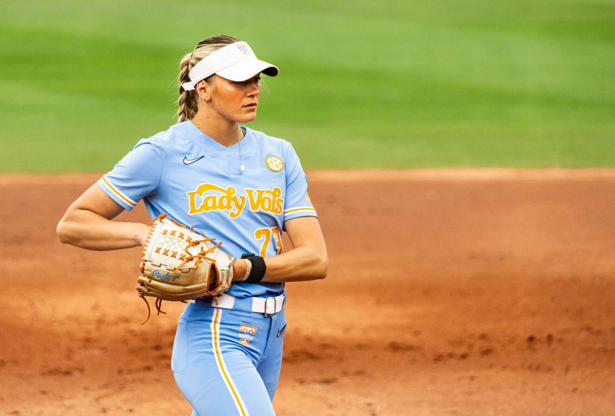Karlyn Pickens (23) prepares to pitch against Nebraska during Super Regionals in Sherri Parker Lee Stadium. Saturday, May 24, 2025.
