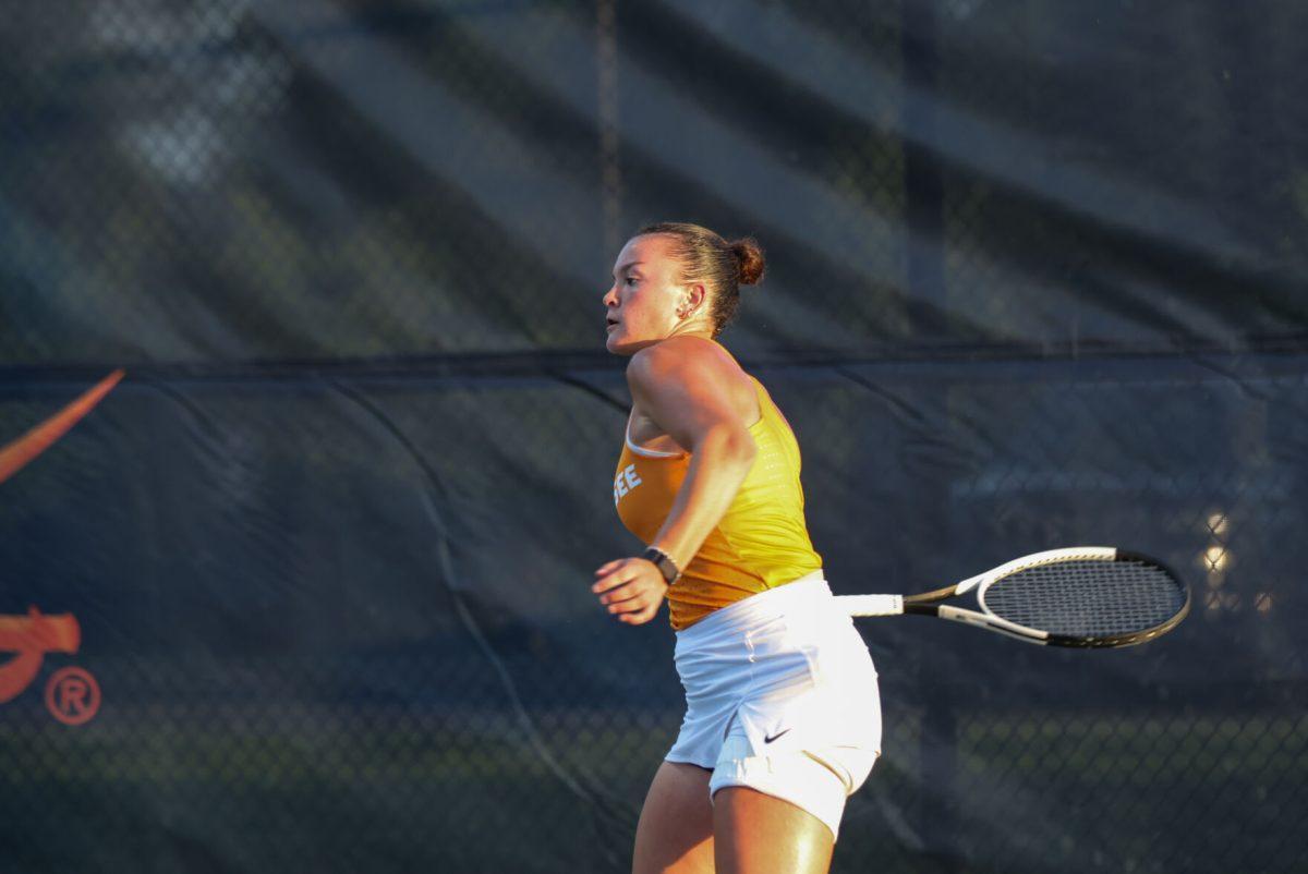 Francesca Mattioli hits a forehand against Virginia at UVA Tennis Complex. Friday, May 9, 2025.