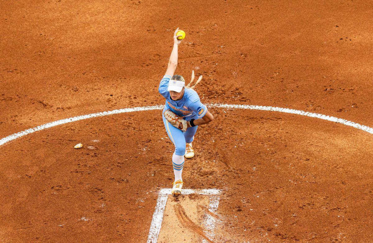Karlyn Pickens (23) pitches against Nebraska during Super Regionals in Sherri Parker Lee Stadium. Saturday, May 24, 2025.