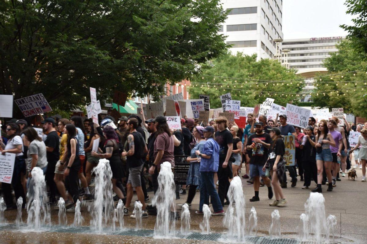 Protesters are seen in downtown Knoxville. Friday, June 13, 2025.