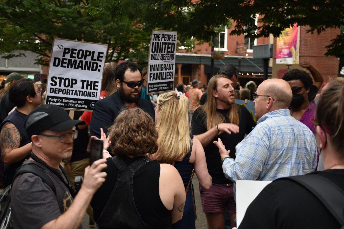 Protesters are seen in downtown Knoxville. Friday, June 13, 2025.
