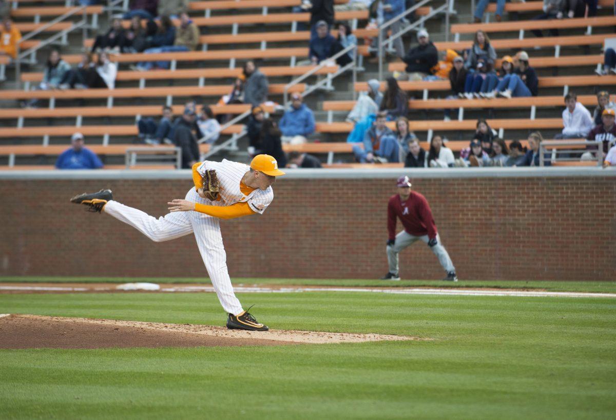 Garret Crochet delivers a pitch against Alabama. Friday, March 23, 2018. 
