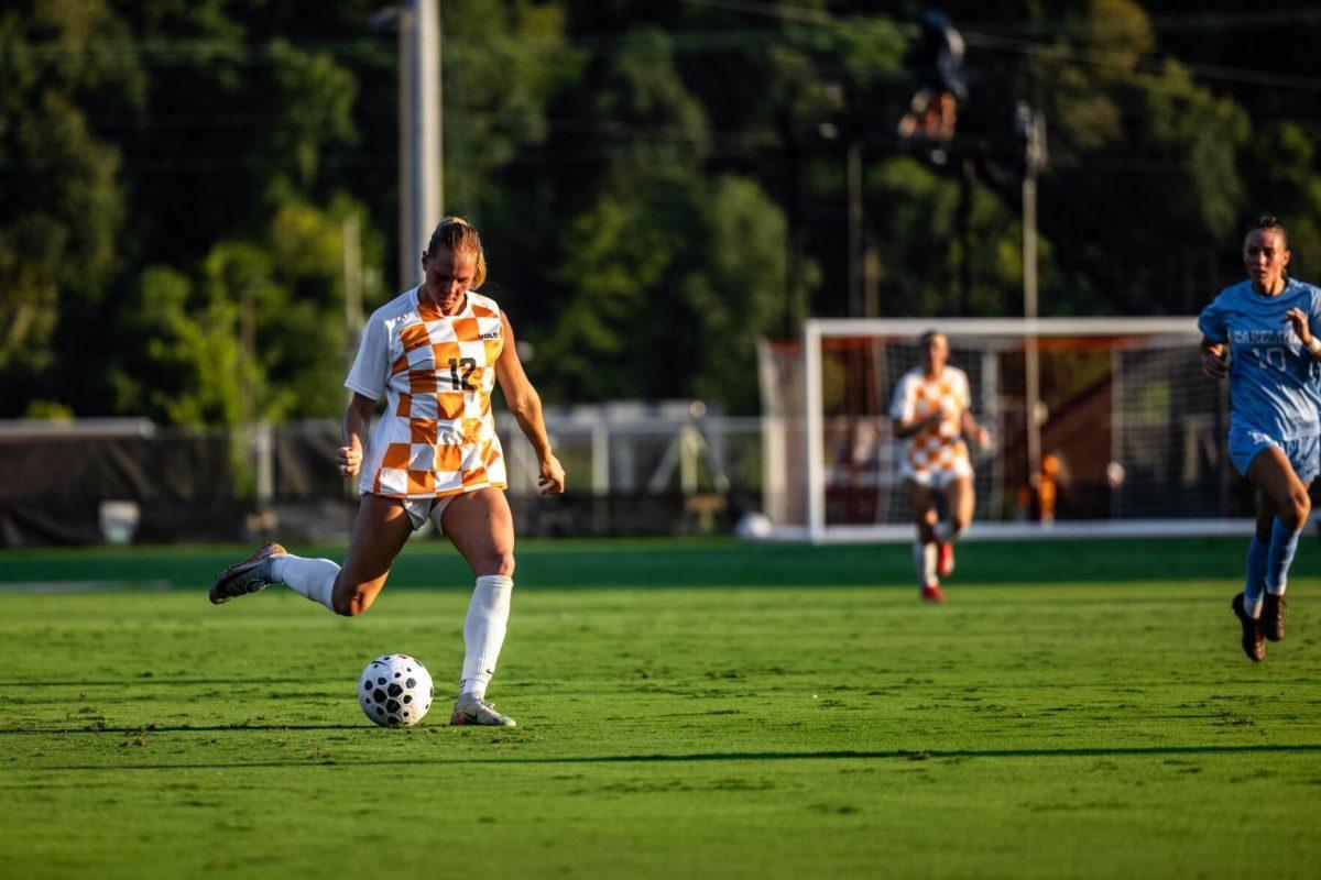Tennessee Lady Volunteers face North Carolina in a soccer match. Thursday, Aug. 14, 2025.