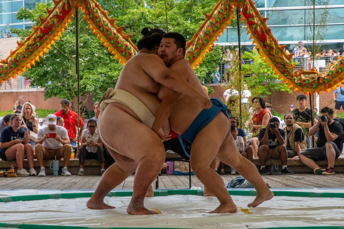Sumo wrestlers at the 2023 Knox Asian Festival.