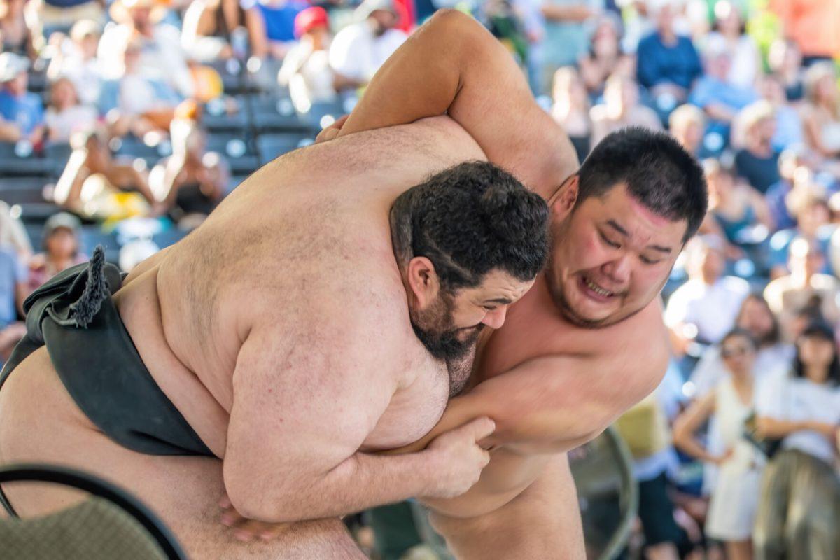 Sumo wrestlers at the 2023 Knox Asian Festival.