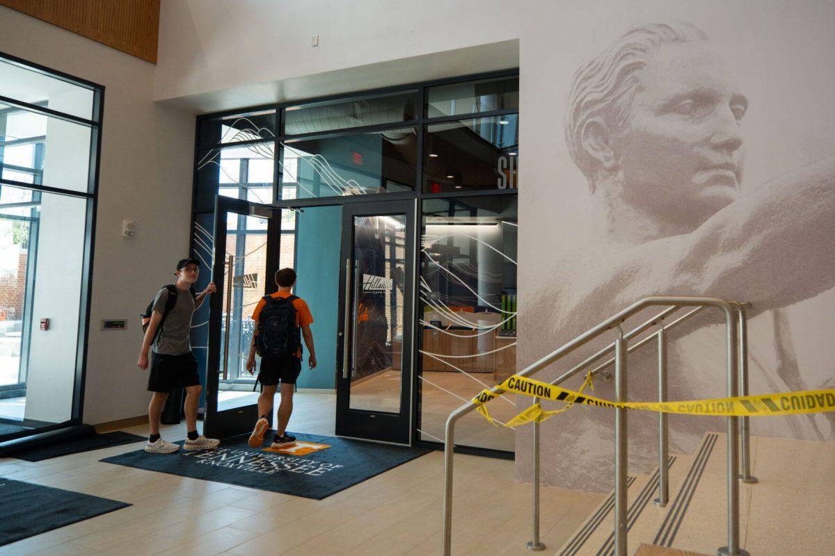 Students enter the new Hillside Cafe restaurant, located in the Nursing Building, Friday, Aug. 22, 2025.