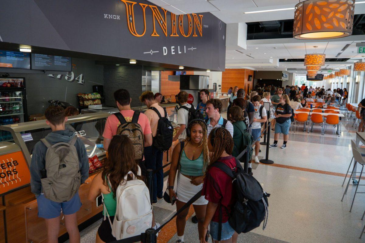 Students wait in line at Union Deli, located in the Student Union, Friday, Aug. 22, 2025.