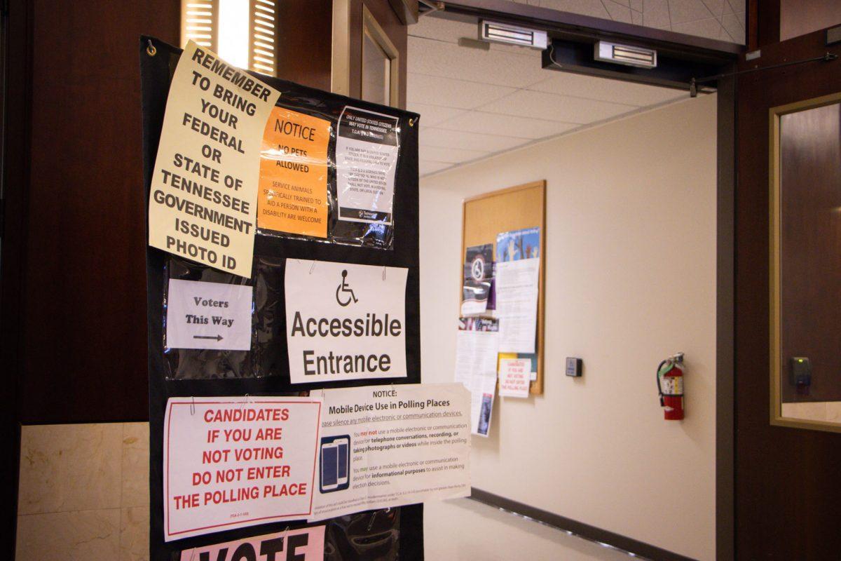 Entrance to the voting room at Baker School, Aug. 26, 2025