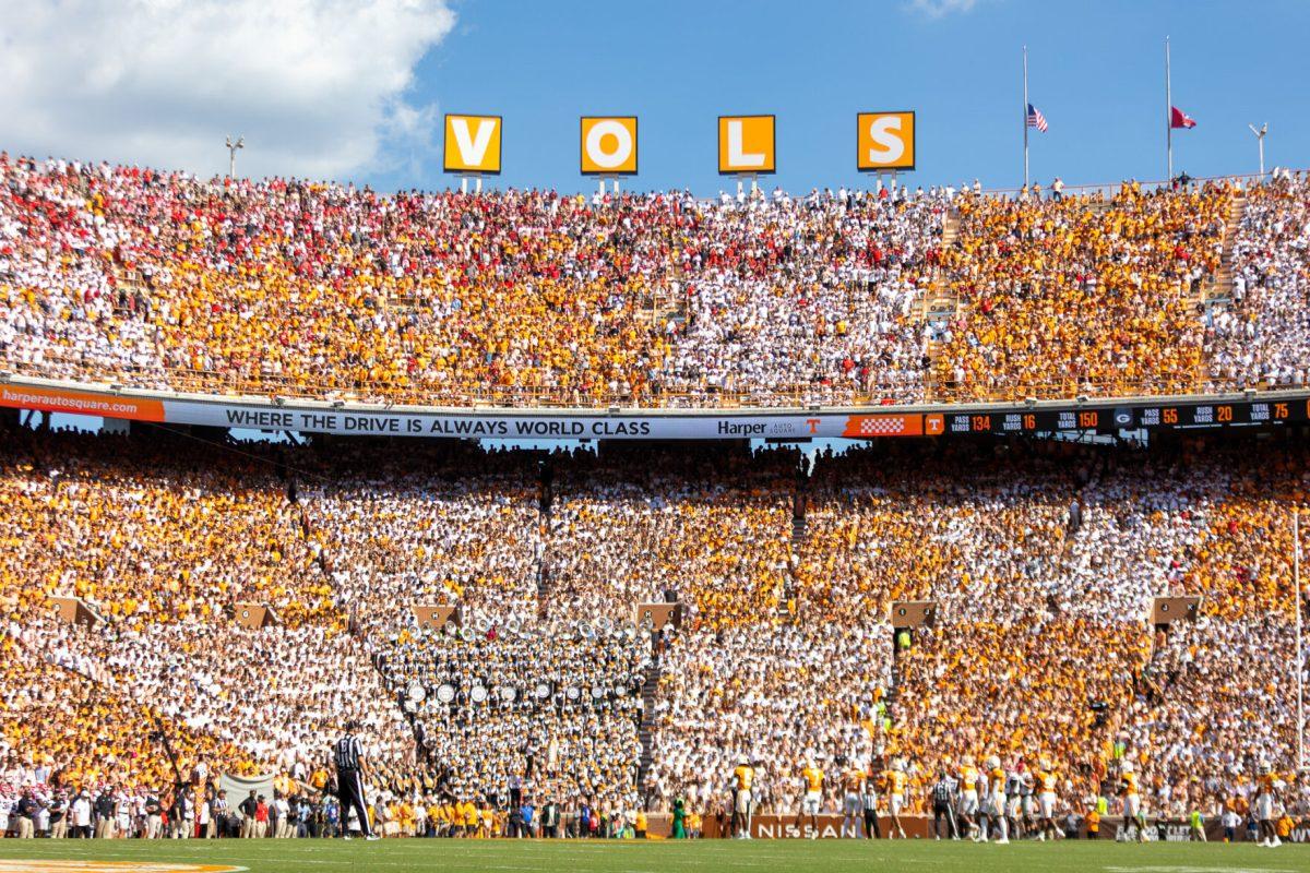 Fans checkerboard the stadium during a game against Georgia at Neyland Stadium. Saturday, Sept. 13, 2025.