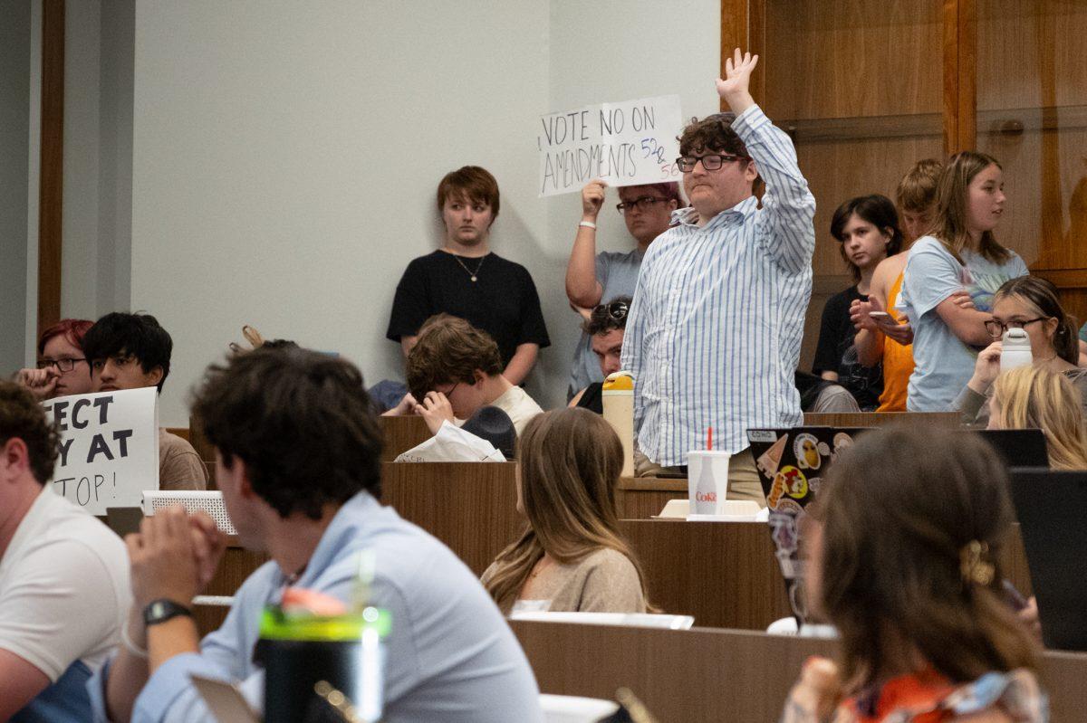 Jake Sharman speaks at the Student Government Association meeting, Sept. 30, 2025.