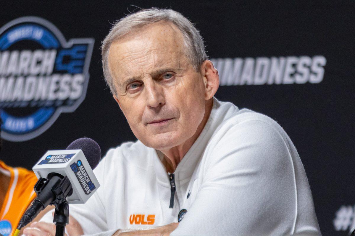 Head coach Rick Barnes speaks to media after an NCAA tournament loss to Houston at Lucas Oil Stadium. Sunday, March 30, 2025.