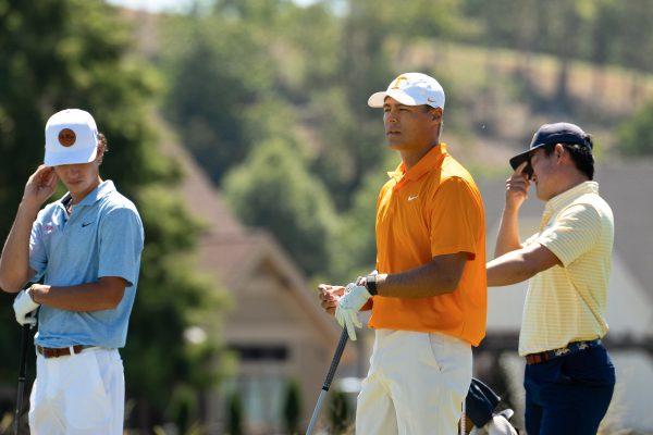 Tennessee's Lance Simpson prepares to tee off during the last day of the Visit Knoxville Collegiate in Loudon, TN. Sunday, Sept. 7, 2025.