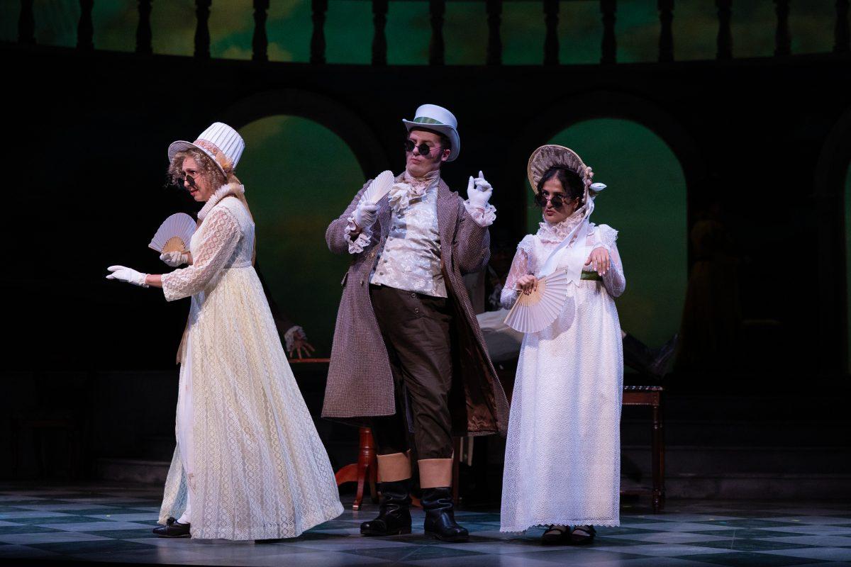 Gabriela Bulka, Sammy Pontello and Yashashvi Choudhary in ‘Sense and Sensibility at the Clarence Brown Theatre. Monday, Sept. 22, 2025.