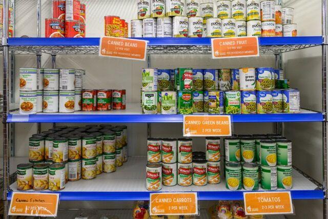 Stocked shelves in the Big Orange Pantry. 