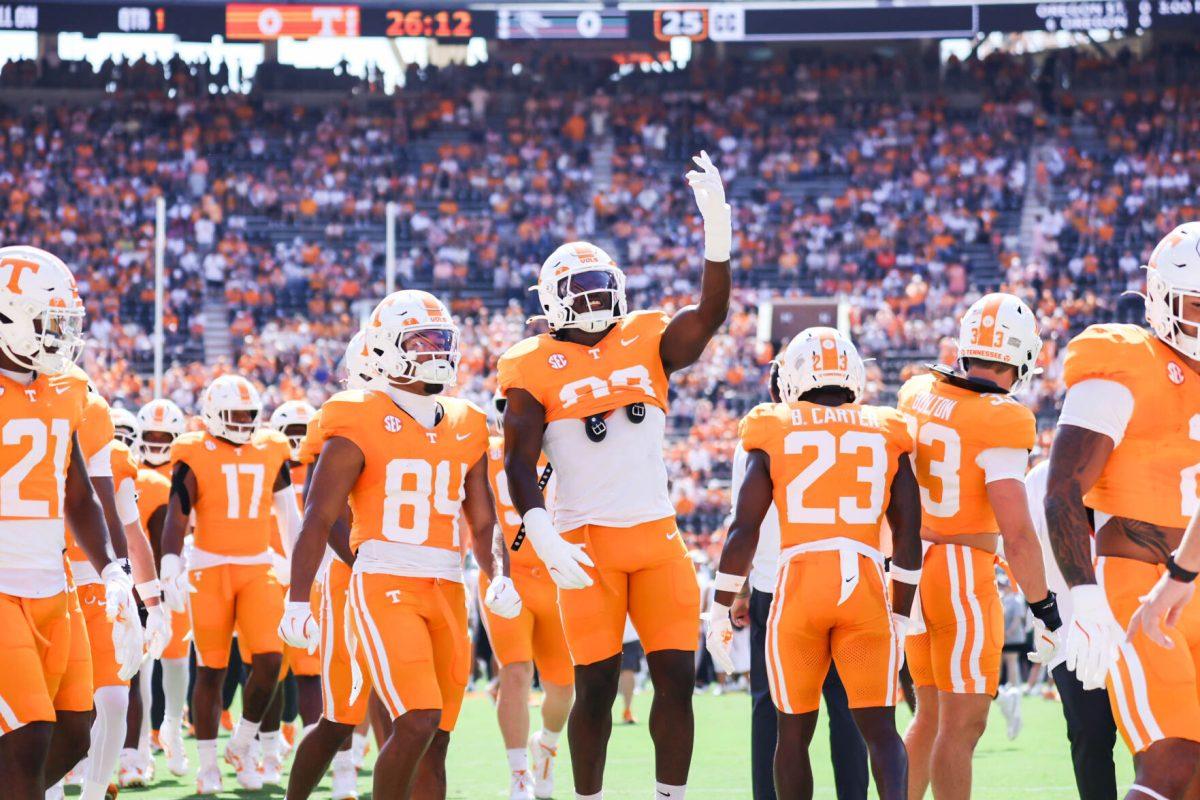 The Vols get hyped up before the game against UAB in Neyland Stadium. Saturday, Sept. 20, 2025.
