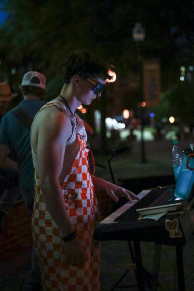 Magnolia Brothers band member and UT student, Peyton Ingram plays the piano. Tuesday, Sept. 23, 2025. 