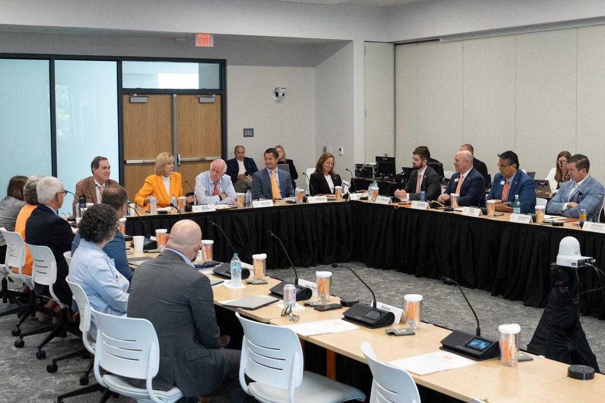 The advisory board listen to updates from Chancellor Donde Plowman. Friday, Sept. 5, 2025.