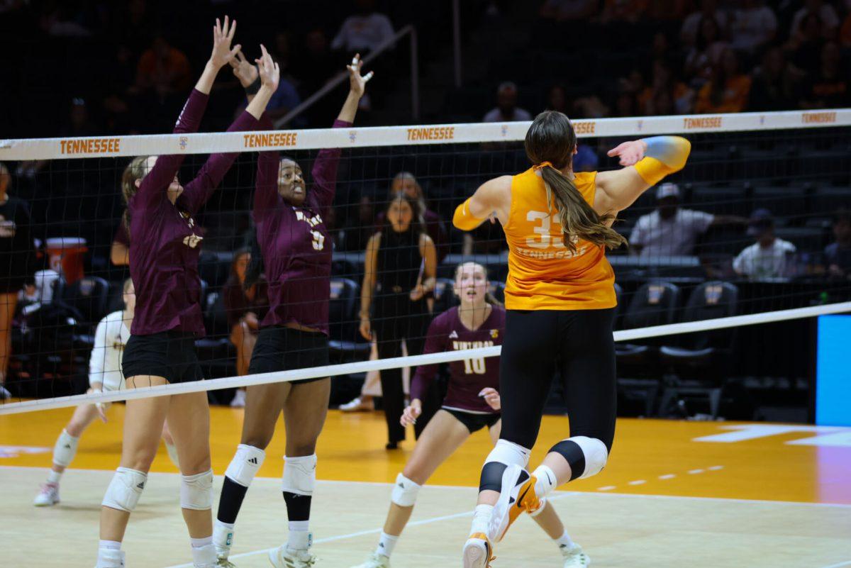 Hayden Kubik (33) attacks during a game against Winthrop at Food City Center. Friday, Sept. 5, 2025.