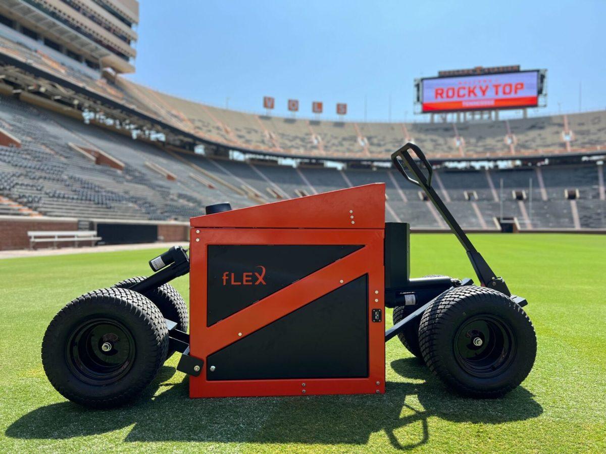 The fLEX technology machine on the field at Neyland Stadium. 