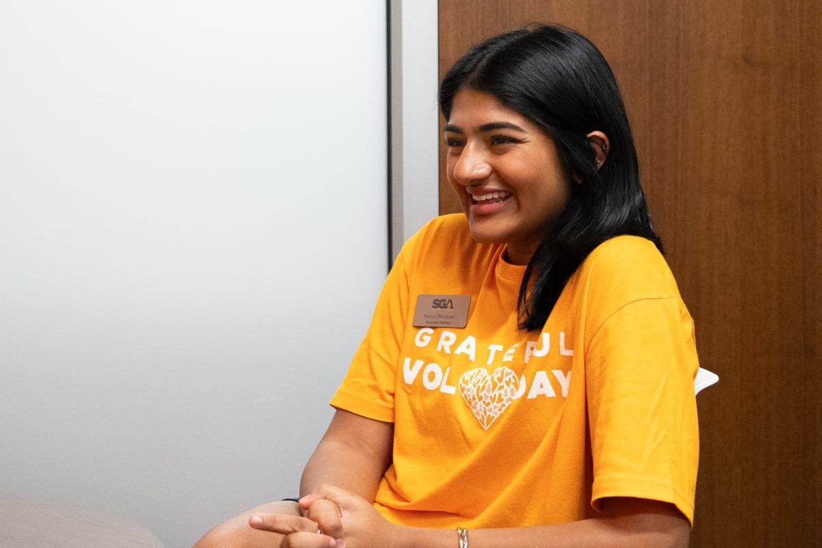 SGA Executive Advisor Mansi Bhimani sits down for an interview inside the SGA office. Wednesday, Sept. 10, 2025.