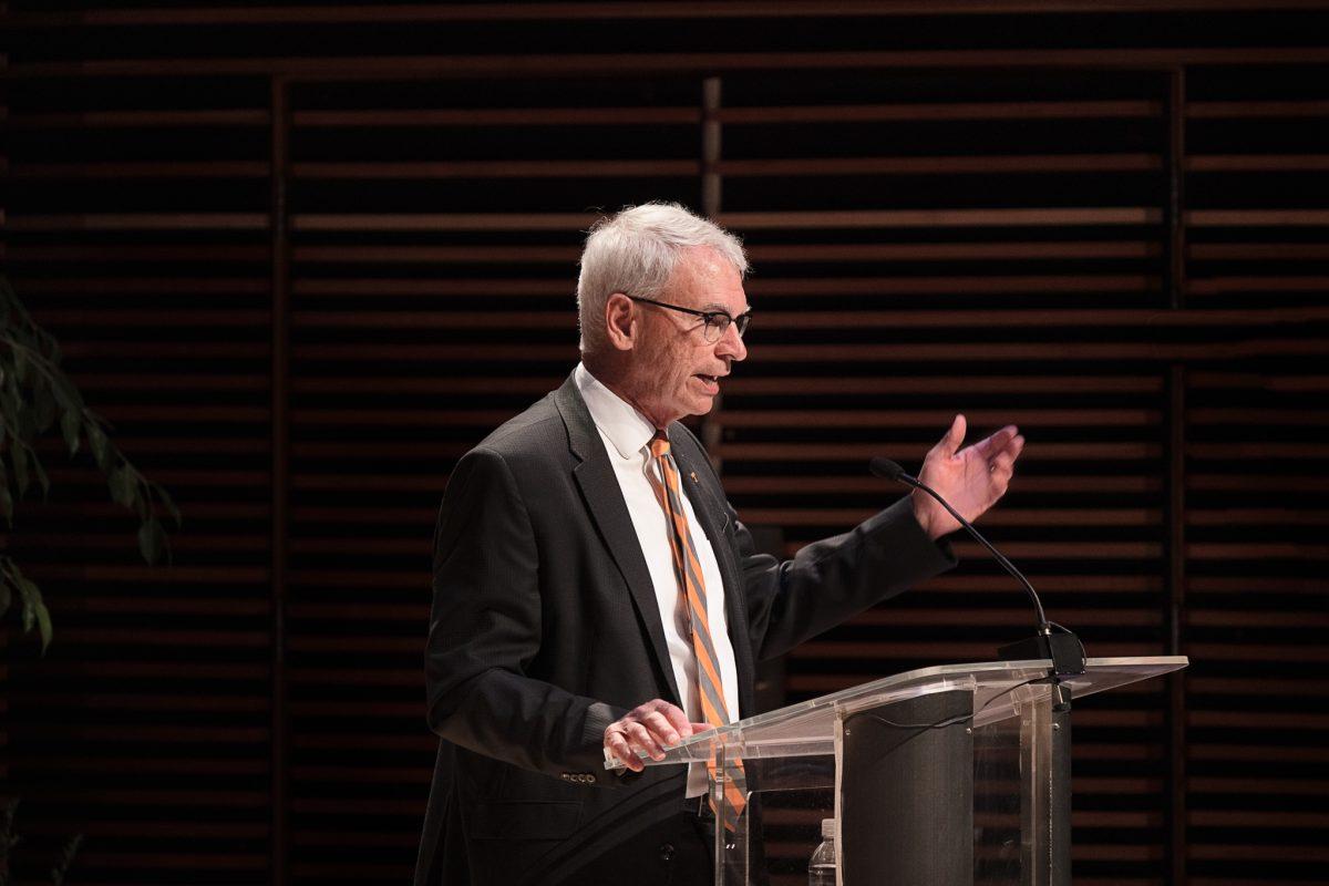 KNOXVILLE, TN - Provost John Zomchick introduces Donde Plowman preceding her Chancellor's Flagship Address in the Powell Recital Hall of Natalie L. Haslam Music Center, on Thursday Sep. 29, 2022.